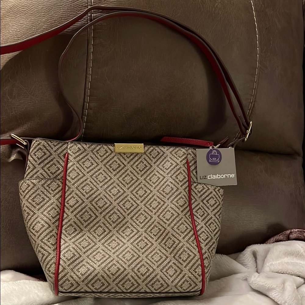 Liz Claiborne Geometric Patterned Handbag - Red and Brown